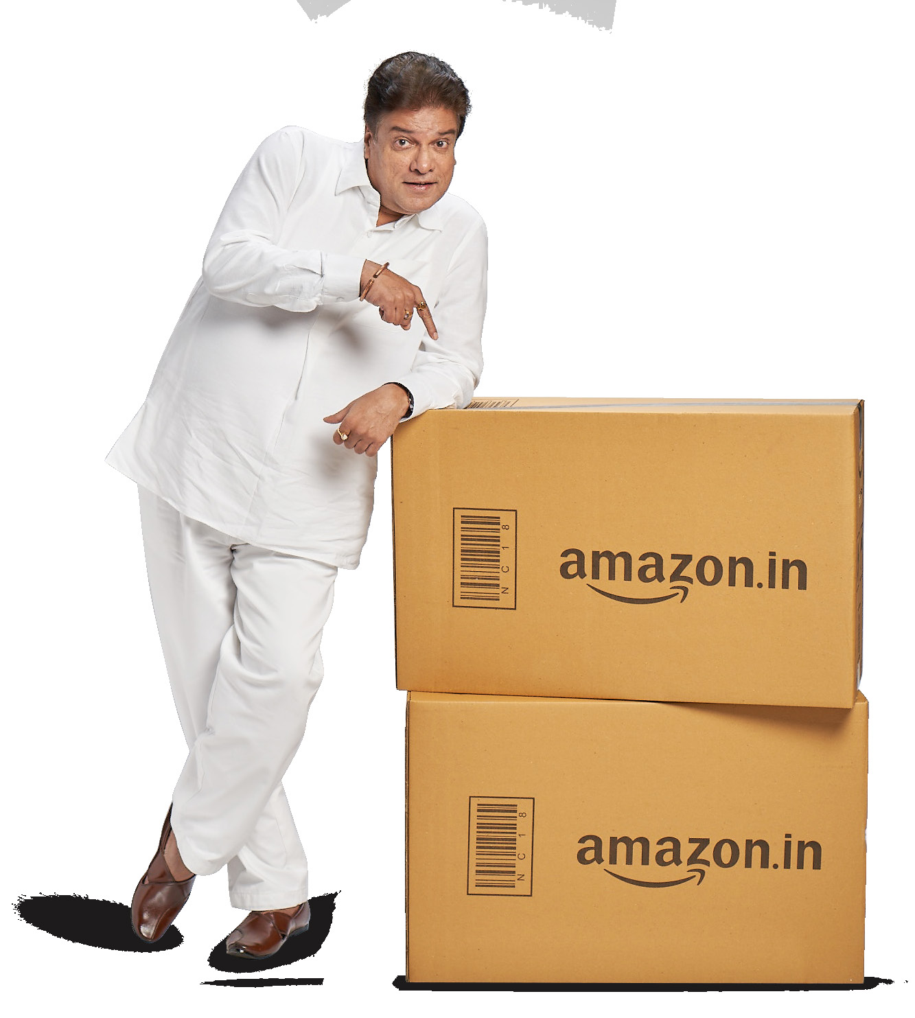 Seller leaning on boxes ready to ship products